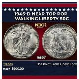 1945-d Walking Liberty Half Dollar Near Top Pop 50
