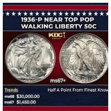 1936-p Walking Liberty Half Dollar Near Top Pop 50