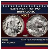 1936-s Buffalo Nickel Near Top Pop 5c ms67 SEGS