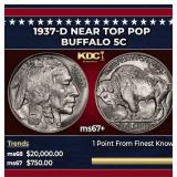 1937-d Buffalo Nickel Near Top Pop 5c ms67+ SEGS