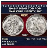 1943-p Walking Liberty Half Dollar Near Top Pop 50