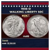 1936-d Walking Liberty Half Dollar 50c ms66 SEGS