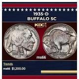1935-d Buffalo Nickel 5c ms66 SEGS