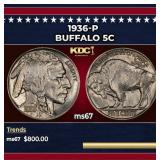 1936-p Buffalo Nickel 5c ms67 SEGS