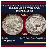 1936-s Buffalo Nickel Near Top Pop 5c ms67 SEGS