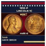 1910-p Lincoln Cent 1c Grades ms66 rd