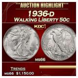 1936-d Walking Liberty Half Dollar 50c ms66 SEGS