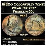 1952-d Franklin Half Dollar Colorfully Toned Near
