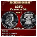 1952 Proof Franklin Half Dollar 50c pr67+ cam SEGS