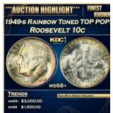 1949-s Roosevelt Dime Rainbow Toned TOP POP! 10c m