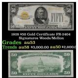 1928 $50 Gold Certificate FR-2404 Signatures Woods