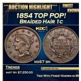 1854 Braided Hair Large Cent TOP POP! 1c ms67 bn S