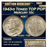 1943-d Mercury Dime Toned TOP POP! 10c ms68+ FSB S