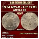1874 Shield Nickel Near TOP POP! 5c ms66+ SEGS