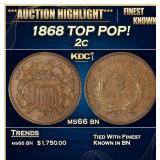 1868 Two Cent Piece TOP POP! 2c ms66 bn SEGS