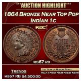 1864 Bronze Indian Cent Near Top Pop! 1c ms67 rb S