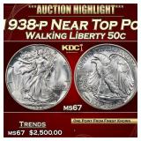 1938-p Walking Liberty Half Dollar Near Top Pop 50