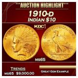 1910-d Gold Indian Eagle $10 ms65 SEGS