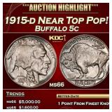 1915-d Buffalo Nickel Near Top Pop! 5c ms66 SEGS