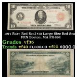 1914 $10 Large Size Red Seal FRN Rare Red Seal Bos