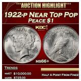 1922-p Peace Dollar Near Top Pop $1 ms66+ SEGS
