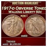 1917-d Obverse Walking Liberty Half Dollar Toned 5