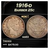1916-d Barber Quarter 25c Grades ms63