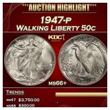 1947-p Walking Liberty Half Dollar 50c ms66+ SEGS