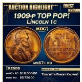 1909-p Lincoln Cent TOP POP! 1c ms67+ rd SEGS