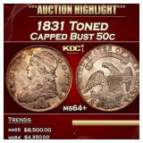 1831 Capped Bust Half Dollar Toned 50c ms64+ SEGS