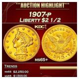 1907-p Gold Liberty Quarter Eagle $2 1/2 ms65+ SEG