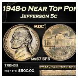 1948-d Jefferson Nickel Near Top Pop 5c ms67 5FS S