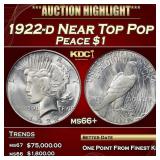 1922-d Peace Dollar Near Top Pop $1 ms66+ SEGS