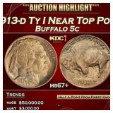 1913-d Ty I Buffalo Nickel Near Top Pop! 5c ms67+