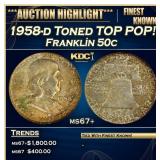 1958-d Franklin Half Dollar Toned TOP POP! 50c ms6