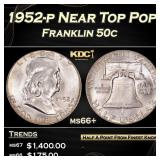 1952-p Franklin Half Dollar Near Top Pop 50c ms66+