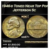 1946-d Jefferson Nickel Toned Near Top Pop 5c ms67