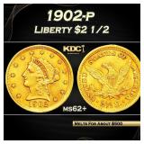 1902-p Gold Liberty Quarter Eagle $2 1/2 ms62+ USC