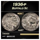 1936-p Buffalo Nickel 5c ms67 SEGS