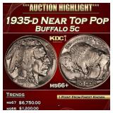 1935-d Buffalo Nickel Near Top Pop 5c ms66+ SEGS
