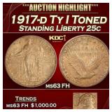 1917-d Ty I Standing Liberty Quarter Toned 25c ms6