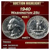 1940 Proof Washington Quarter 25c pr67+ SEGS