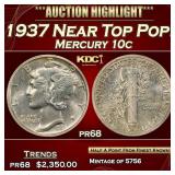 1937 Proof Mercury Dime Near Top Pop! 10c pr68 SEG