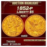 1852-p Gold Liberty Half Eagle $5 ms63 USCG