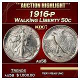 1916-p Walking Liberty Half Dollar 50c au58 SEGS