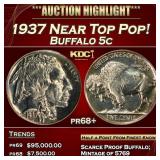 1937 Proof Buffalo Nickel Near Top Pop! 5c pr68+ S