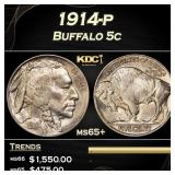 1914-p Buffalo Nickel 5c Grades ms65+