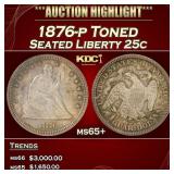 1876-p Seated Liberty Quarter Toned 25c ms65+ SEGS