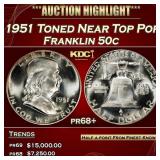 1951 Proof Franklin Half Dollar Toned Near Top Pop