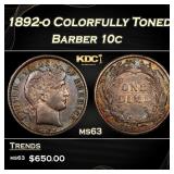 1892-o Barber Dime Colorfully Toned 10c Grades ms6